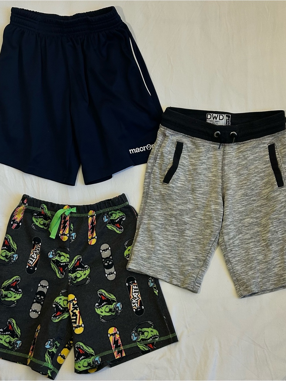Boys casual athletic shorts 3 pack navy grey black pockets stretch waist bundle
